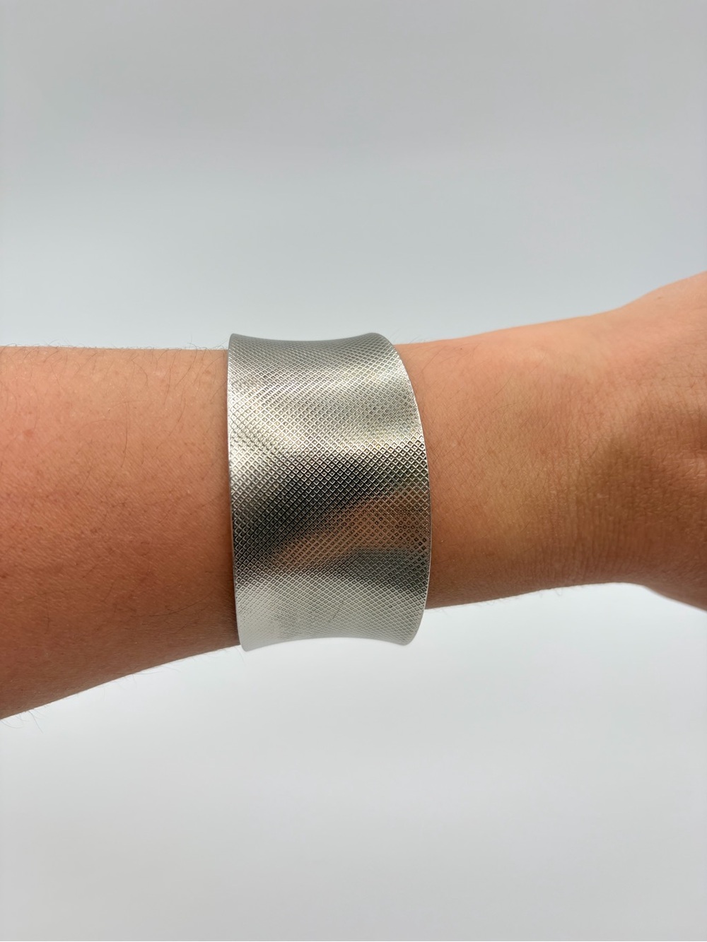 Wide Textured Silver Tone Cuff Bracelet Statement Bangle